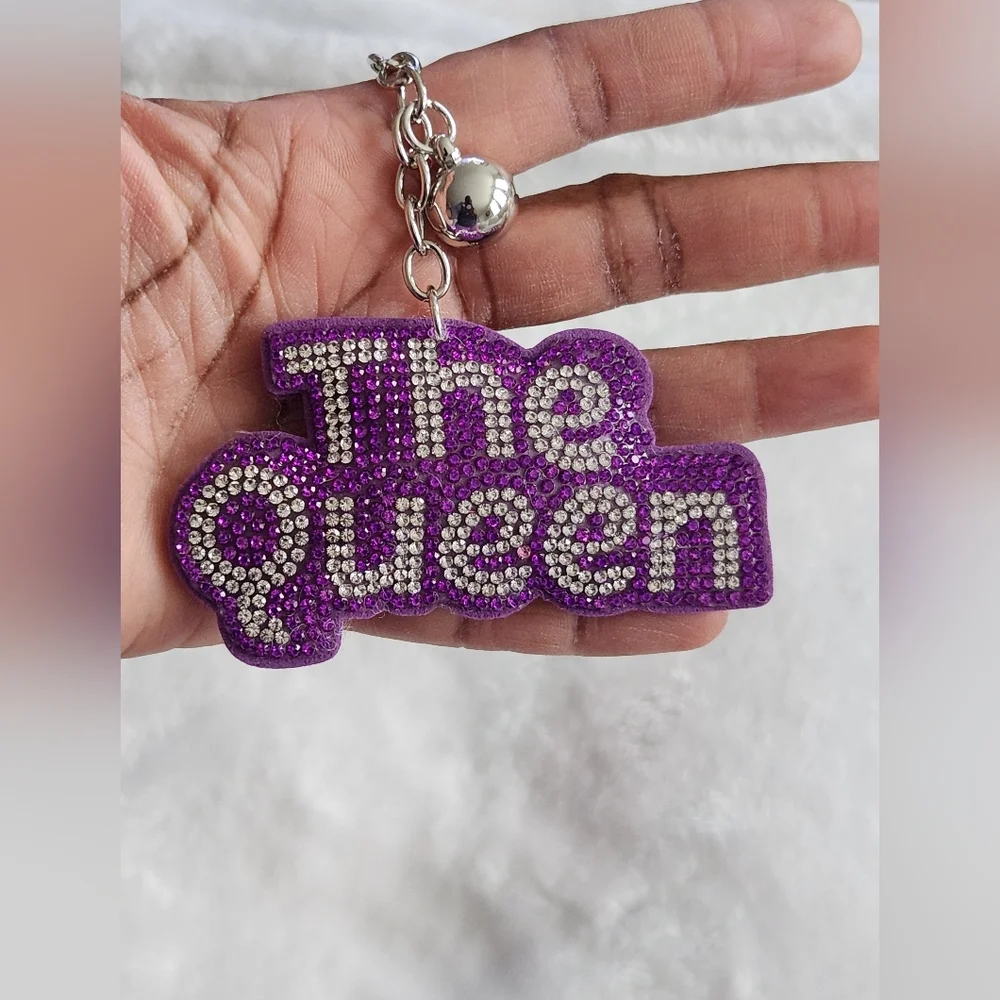 Purple 'The Queen' Rhinestone Keychain Bag Charm